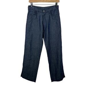 Massimo Alba | Alosa Navy Blue Linen Wide Leg Raw Hem Cut Relaxed Fit Pants